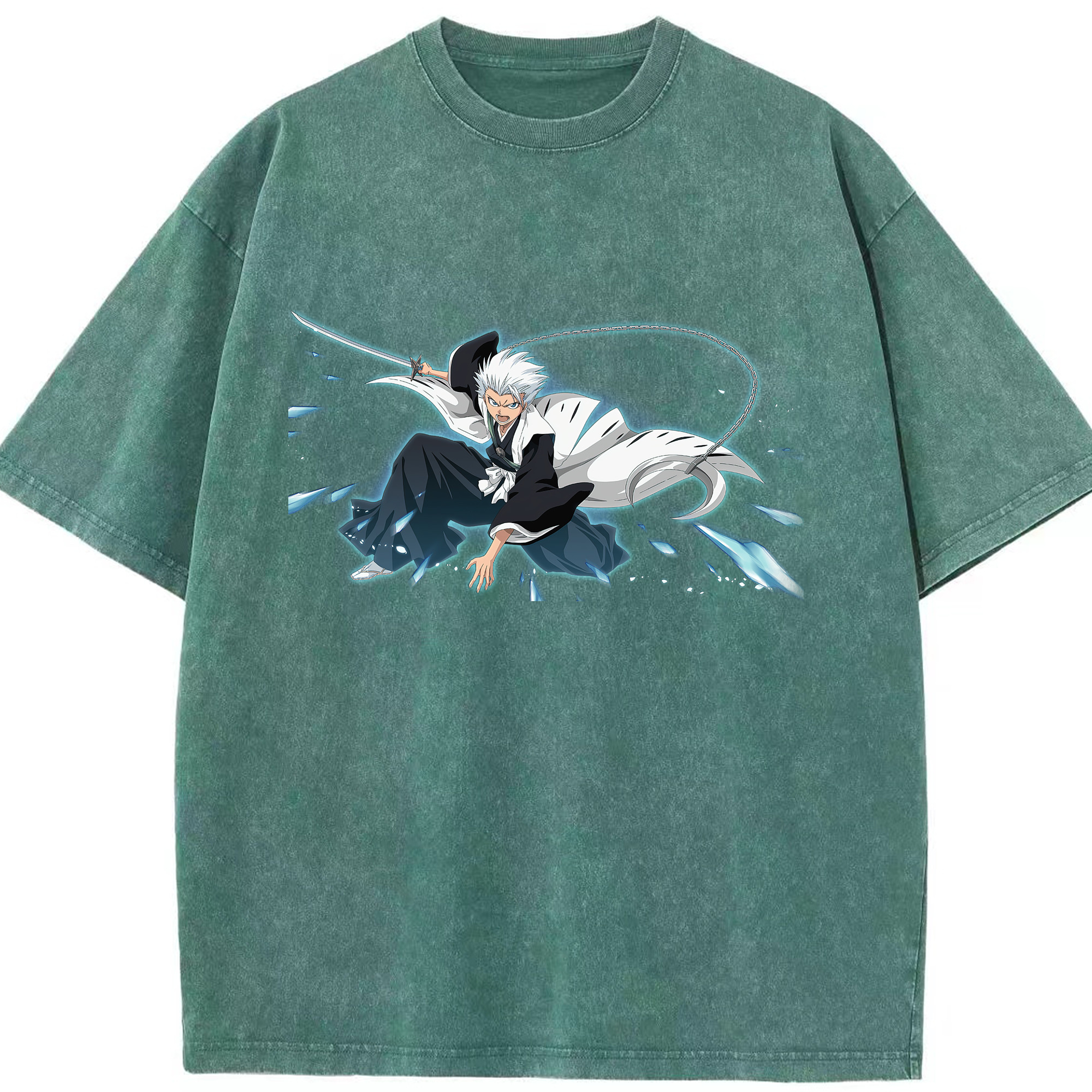 （画像用） ブリーチ 日番谷冬獅郎（ひつがや とうしろう） BLEACH Hitsugaya Toushirou 綿100% ヴィンテージ風 半袖Tシャツ（フロントプリント）